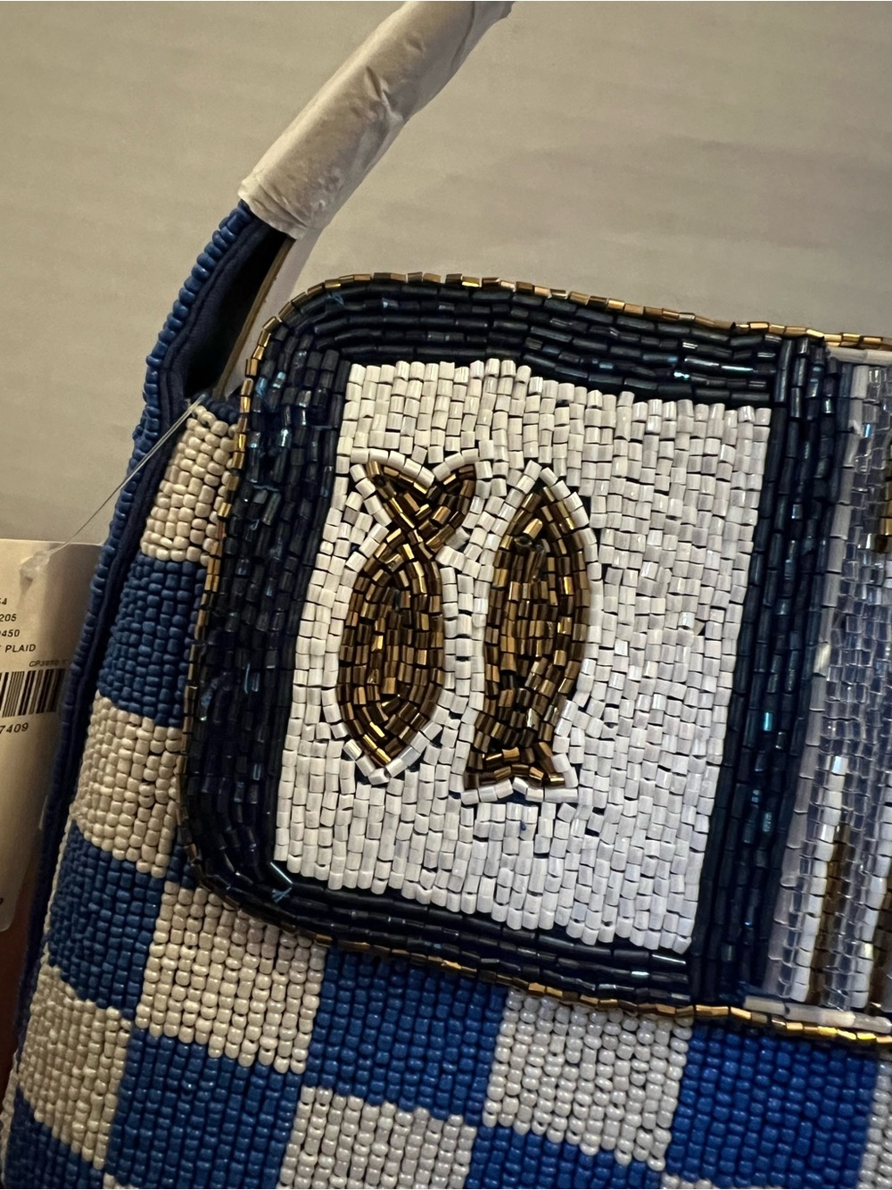 Blue & White Beaded Checkerbook Top-Handle Bag - Picture 2 of 6